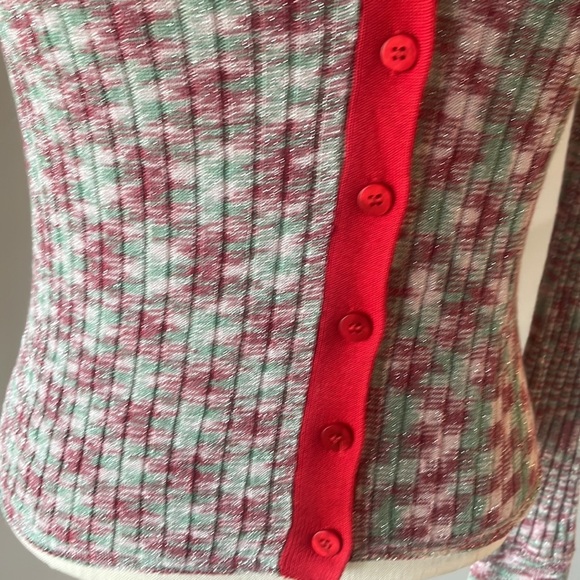 URBAN OUTFITTERS fitted ribbed stretch button front cropped sweater, lurex sz XS - Picture 6 of 10